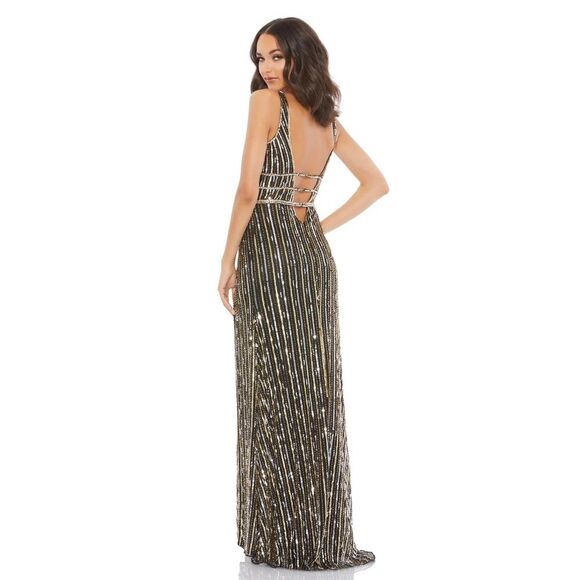 Mac Duggal | 5232 Metallic Embellished Plunge Open Back Gown Size 6 NEW Prom - Picture 3 of 13